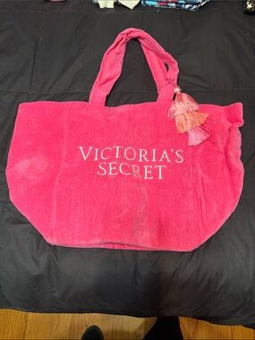 Victoria's Secret Hot Pink Plush Tote with Tassel